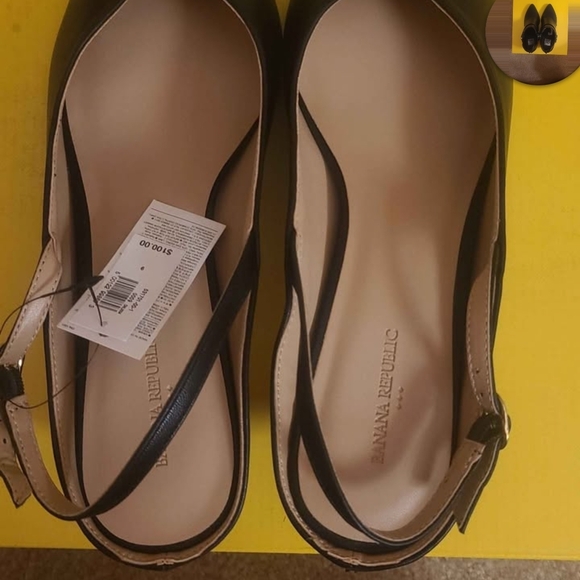 Banana Republic Black Leather Slingback Kitten Heel Pumps - Picture 2 of 4